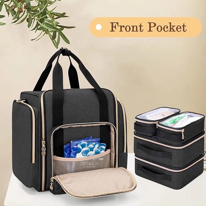 LUXJA Travel Makeup Bag with 4 Inner Removable Cases, Large Cosmetic Bag with Multiple Storage Sections (Patent Design, Bag Only), Black