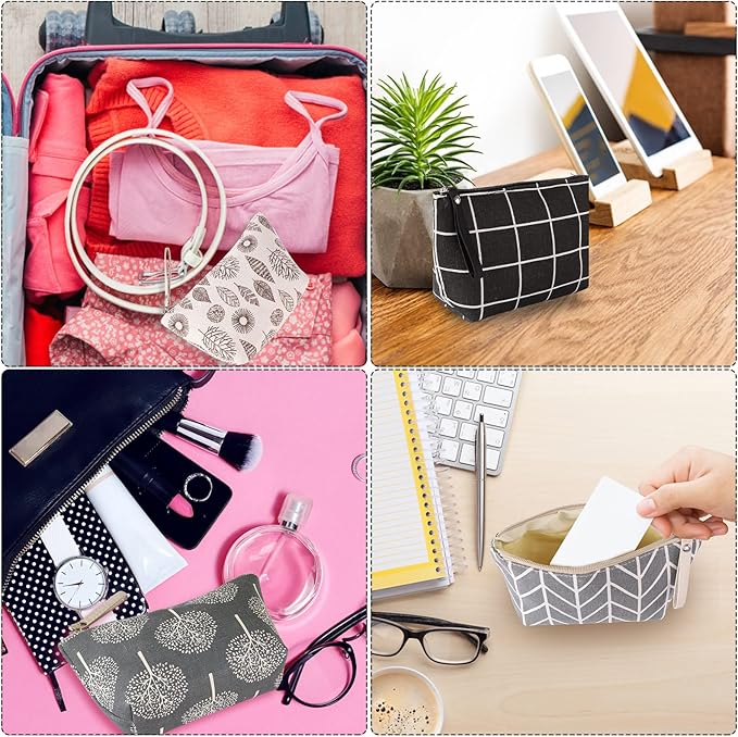 4 Pcs Canvas Cosmetic Bag, Multi-function Travel Makeup Bag Cosmetic Pouch with Zipper Travel Toiletry Bag Small Makeup Pouch Christmas Gifts Stocking Stuffers for Women