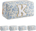 JOVAKIT Alphabet Makeup Bag Cosmetic Bag for Women, Christmas Gifts for Girls Age 6-18, Floral Flowers Coquette Travel Toiletry Zipper Make Up Pouch Organizer Trendy Stuff (Blue Floral K)