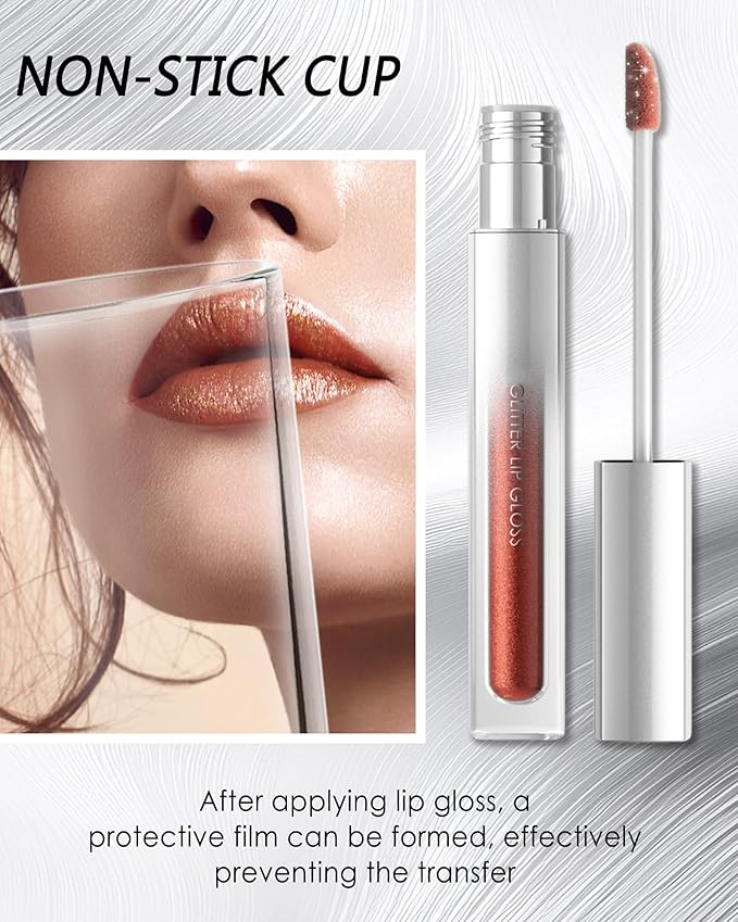Glitter Sheer Plum Lip Gloss, Matte Metallic Shimmer Non-Stick Lip Gloss,Long-Lasting Waterproof Smudge Proof Liquid Lipstick Lipgloss,Sparkle Diamond Lip Tint Stain, Makeup Gift for Women Girl-08