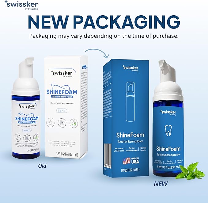 Swissklip ShineFoam | Teeth Whitening Foam | Mint Flavor Whitening Toothpaste | Teeth Whitener I Professional Teeth Whitening Kit | 100% Vegan - Made in USA - 1.69 oz - Pack 1