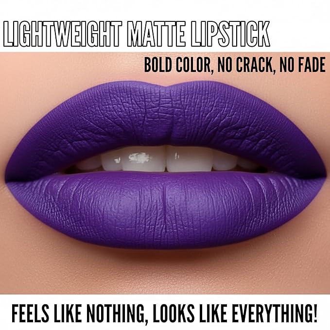 Mynena Purple Long Lasting Lipstick for Women Waterproof & Transfer-Proof | Hydrating with Shea Butter | Bold Pigment Intense Matte Color Lip Stain | Talc-Free & Vegan Product that Performs | Violet