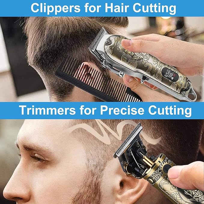 Professional Hair Clippers for Men, Clippers and Trimmers Set, Cordless Barber Clippers for Hair Cutting, Beard Trimmer Hair Cutting Kit with T-Blade Close Cutting Trimmer