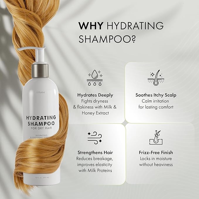 G-Fusion Hydrating Shampoo for Dry Hair – Honey & Aloe Moisture Boost for Deep Hydration & Silky Shine – Professional Moisturizing & Smoothing Formula with Sulfate-Balance Cleanse. 12 Fl Oz (355 ML)