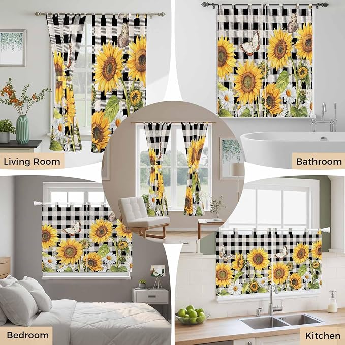 Sunflowers Kitchen Curtains 24 Inch Length, Small Window Curtains Tab Top - Image 7