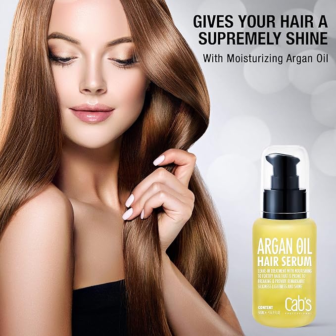 Cab's Argan Oil - Frizzy Control for Dry, Damaged & Coarse Hair, Nourishing and Repair Shine - Paraben Free, Sulfate Free 1.69 fl oz (Serum With Box)