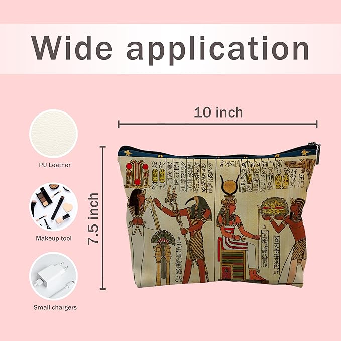 Nogrit Egyptian Gifts Makeup Cosmetic Bag,Ancient Egypt Mythology Egyptian Pharaoh God Hieroglyphs Makeup Travel Toiletry Bag,Gift for Egyptian Egypt Lover,pu