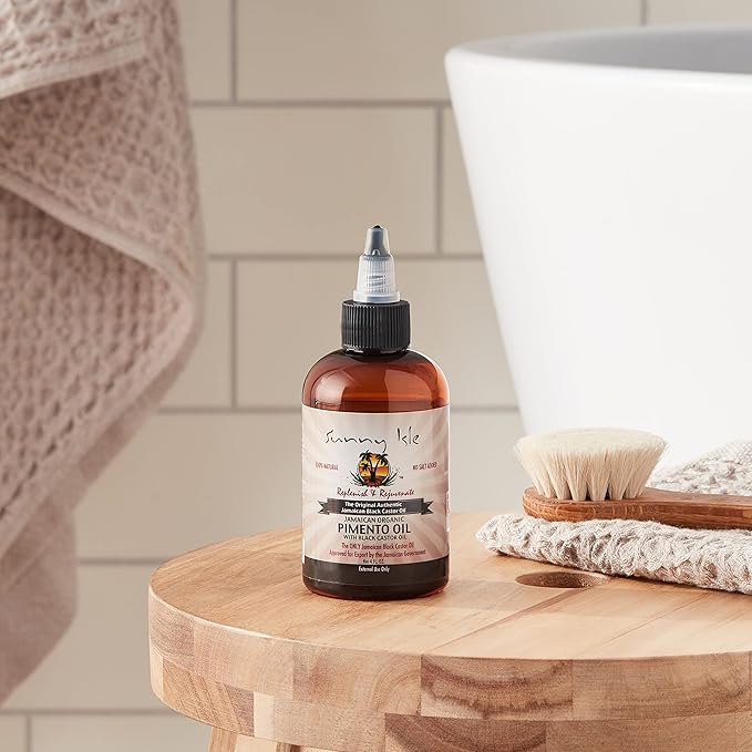 Sunny Isle Jamaican Organic Pimento Oil with Black Castor Oil 4oz | Formulated to Nourish the Scalp, Condition and Strengthen Hair | Traditional Body Rub for Muscle Pain