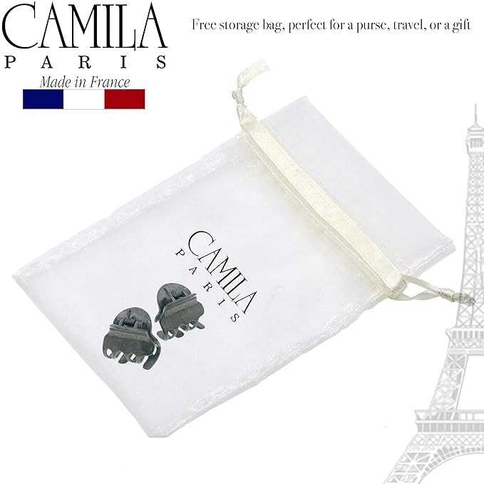 Camila Paris CP3087 French Hair Clip for Women, Set of 2 Small Gray Girls Hair Claw Clips Fashion Durable Hair Accessories for Women, Luxury Ladies Strong Hold No Slip Grip Clamp, Made in France