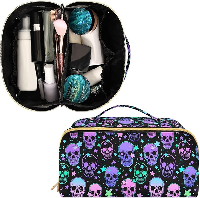 Makeup Organizer Bag, Stars Purple Skulls Travel Makeup Bags Makeup Vanity Case Large Capacity Rhombus Cosmetic Toiletry Bag for Girl Women Ladies