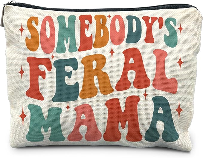 Mama Gifts - Mama Makeup Cosmetic Bag, Mama Gifts for Mothers Day, Gifts for Mom Mother, Mom Mother Gifts from Daughters Sons, Groovy Somebody's Feral Mama Small Makeup Bag Pouch for Purse