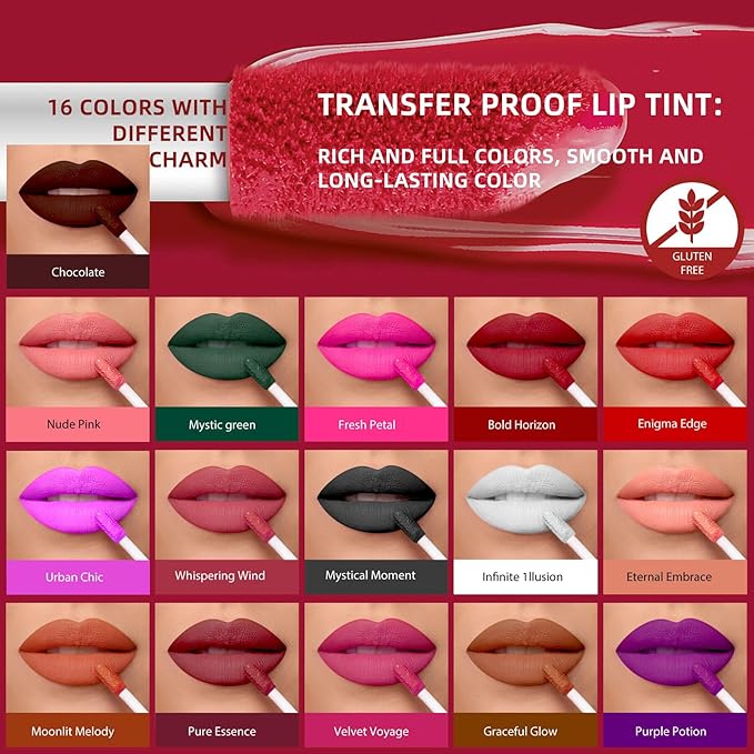 Black Matte Liquid Lipstick - Long Lasting, Smudge Proof, Transfer Resistant Lip Color, Waterproof, Non-Transfer Formula (Mystical Moment)
