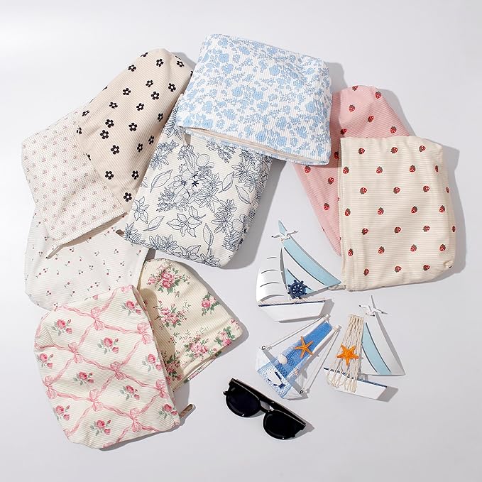 Cosmetic Bags for Women - Corduroy Cosmetic Bag Aesthetic Women Handbags Purses Smile Dots Makeup Organizer Storage Makeup Bag Girls Case Bags (Flowers-Bow)