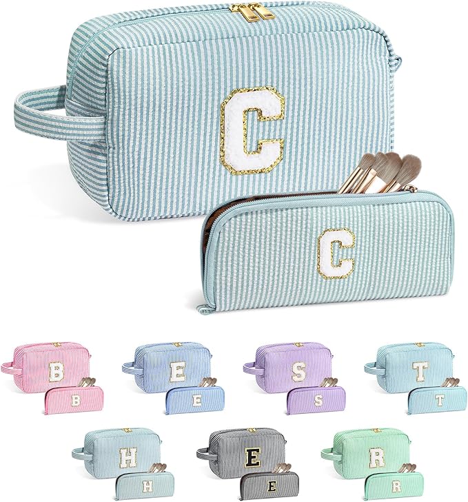 YOOLIFE Gifts for Teen Girls - Personalized Initial Makeup Bag, Birthday Gifts for Women Sister Friend Daughter Girls Kids