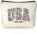 Retro Floral USA 4th of July Makeup Bag, America Patriotic Cosmetic Bags for Women, Red White and Blue USA Toiletry Bag for Women, cosmetic bag, makeup case