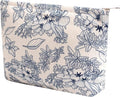Cosmetic Bags for Women - Corduroy Cosmetic Bag Aesthetic Women Handbags Purses Smile Dots Makeup Organizer Storage Makeup Bag Girls Case Bags (Flowers-Navy blue)