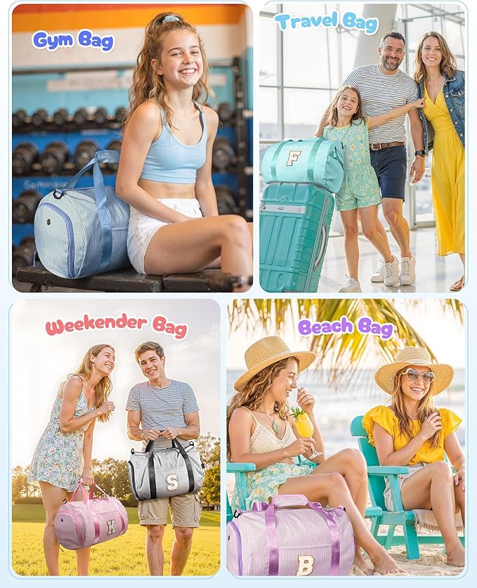 Christmas Gifts for Teenager, Girls Travel Duffle Bag, Kids Initial Overnight Bags with Shoe Compartment, Personalized Weekend Bag with Cosmetic Pouch, Birthday Gift for Kid (Letter R)