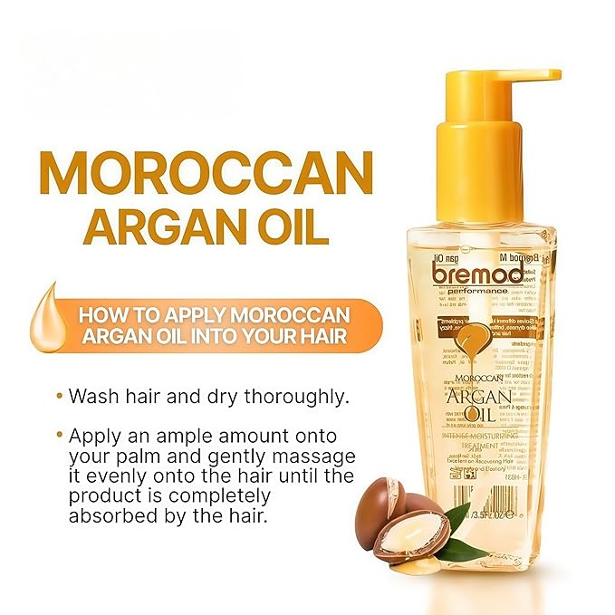 Leave-In Moroccan Argan Oil Hair Oil – Vitamin E Oil& Keratin Hair Treatment for Repairing Dry, Frizzy & Damaged Hair – Deep Nourishing Hair Serum, Anti-Frizz & Split End Repair 3.3Fl Oz