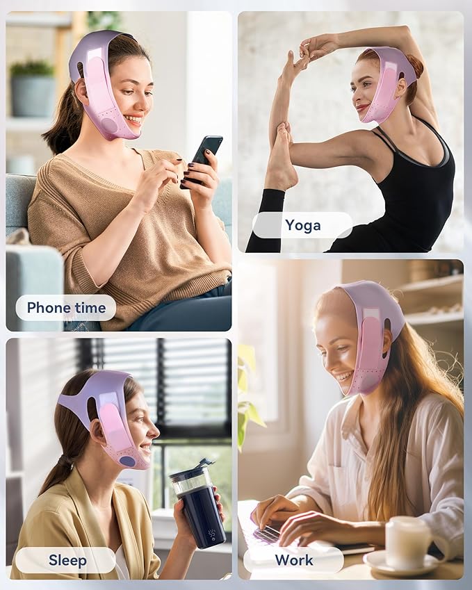 V-Line Sculpting Face Mask – Silicone Chin Strap for Jawline Tightening & Double Chin Reduction (23-27 Inches) (Sakura Pink)