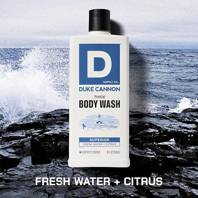 Duke Cannon Supply Co. Thick High Viscosity Body Wash – 3X Thicker, Cleansing Shower and Bath Gel, Mineral-Enriched for Men – Men’s Body Scrub – Superior