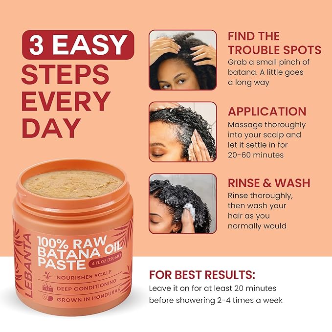 Raw Batana Oil for Hair Growth - 100% Pure, Organic 4oz Batana from Honduras for Thick and Strong Natural Hair - Dr. Sebi Unrefined Cold Pressed Cosmetic Scalp Mask for Men & Women (2 Pack)