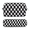 SOIDRAM Makeup Bag Checkered Cosmetic Bag Black Makeup Pouch 1Pcs Large Capacity Makeup Bags and 1Pcs Makeup Brushes Storage Bag Travel Toiletry Bag Organizer