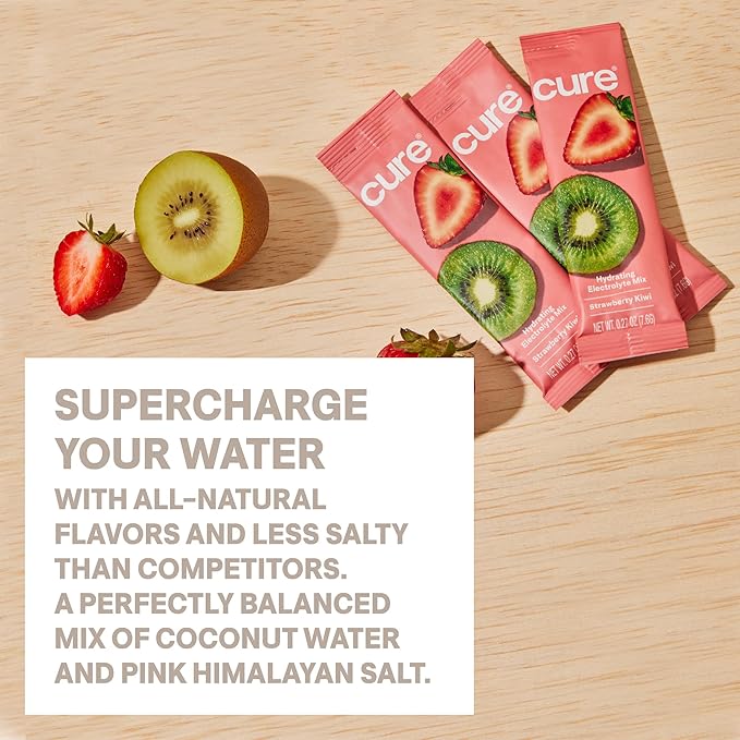 Cure Hydration | Plant-Based Electrolyte Drink Mix | No Added Sugar | FSA-HSA | Dehydration Relief Powder Made with Coconut Water | Non-GMO | Vegan | Pouch of 14 Packets - Blood Orange