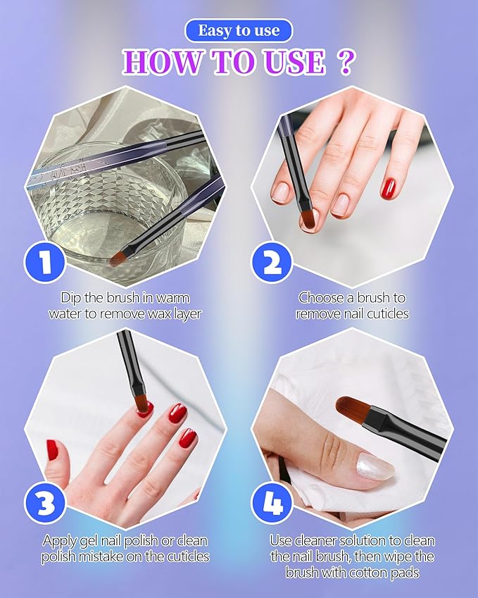 3PCS Nail Polish Clean Up Brush, Round&Falt&Angled Acetone Resistant Nail Brush for OPI Nail Polish Remover, Fingernail Cleaning Brushes at Home Nail Art and Designs(Gilded Blue)