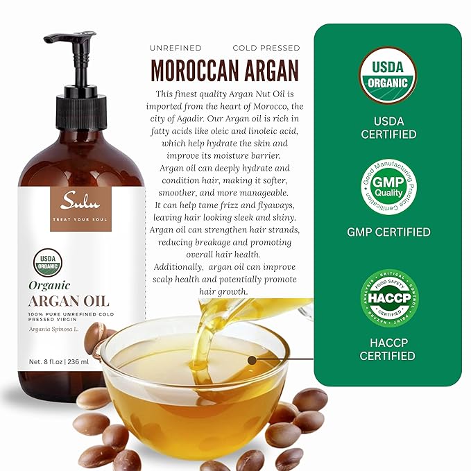 100% Pure Organic Cold Pressed Unrefined Virgin Moroccan Argan Oil (128 fl. oz/1 Gallon)