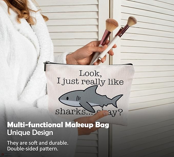 Shark Makeup Bag - Cosmetic Bags With Zipper, Gifts for Shark Lovers
