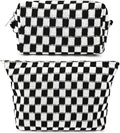 Travel Makeup Bag, Checkered Cosmetic Bag Make Up Organizer Case for Women, Small Toiletry Bag Skincare Pouch for Toiletries Accessories Brushes, 2PCS