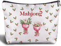 Christmas Mahjong Cocktail Makeup Bag, Mahjong Lover Player Gifts Cosmetic Bags for Women, Gifts for Cocktail Lovers, Christmas Holly Berry Mah Jong Makeup Zipper Pouch