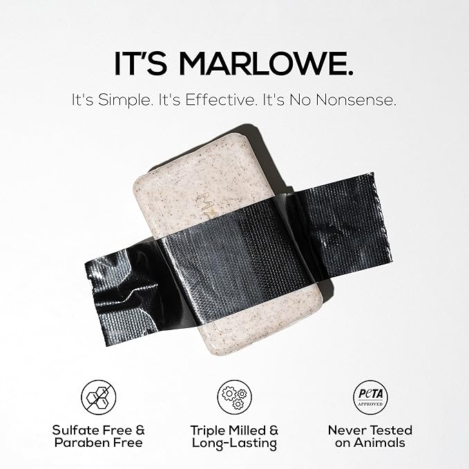 MARLOWE. No. 102 Body Scrub Soap 7 oz (6 Bars), Oud Wood, Exfoliating Soap Bar with Shea Butter, Olive Oil & Green Tea Extracts, Cleanses, Smooths & Revitalizes Skin, Earthy & Smoky Scent