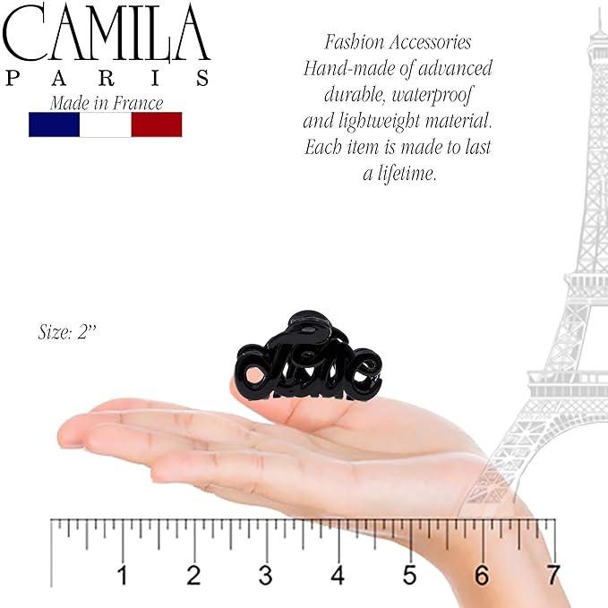 Camila Paris CP3025 French Hair Clip for Women, 2 inch Girls Hair Claw Clips Jaw Black Fashion Durable and Styling Hair Accessories for Women, Strong Hold No Slip Grip, Made in France