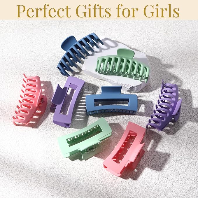 LuSeren Colorful Hair Claw Clips for Girls – 4.3 Inch Cute Matte Claw Clips in Pastel Green, Pink, Blue & Purple – Lightweight Strong Hold Hair Accessories for Teens & Women