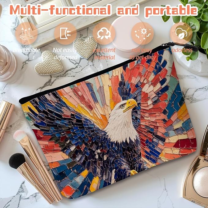 Cosmetic Bags Travel Makeup Toilet Case Waterproof Pouch for Women Girls 6.7X9.45inches - Vivid Rainbow - Hued Eagle