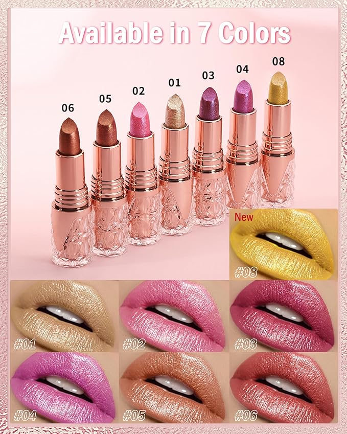 Glitter Metallic Shimmer Coral Pink Lipstick Long Lasting,Diamond High Pigmented Red Metallic Matte Liquid Lipstick Non-Stick Lip Gloss,Transferproof Lip Color Lip Stick Makeup for Women-02