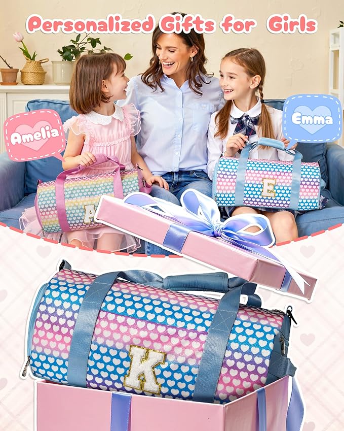 Birthday Gifts for 8 Year Old Girl, Girls Travel Duffel Bag, Kids Initial Overnight Bags with Shoe Compartment, Initial Duffle Bag with Makeup Pouch, Cheer Up Gift (Letter O)
