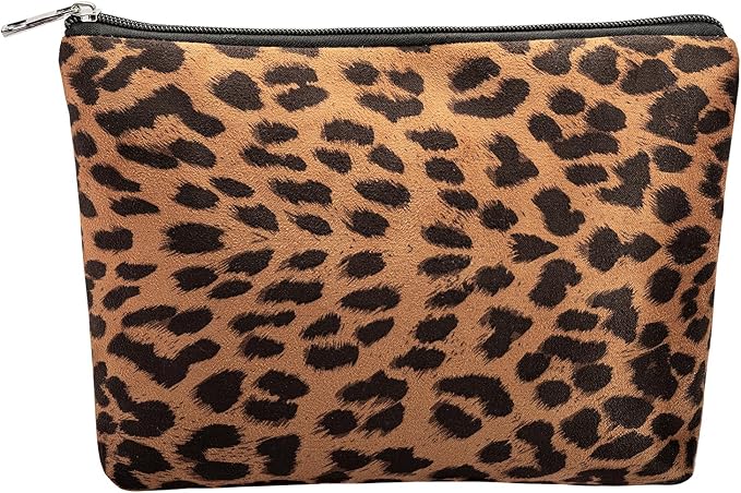 Makeup Bag For Women - Soft and Warm Material Cosmetic Bags Leopard Print Design Ladies Tote Bag,Women's Pencil Case Makeup Organizer with Zipper (Brown)