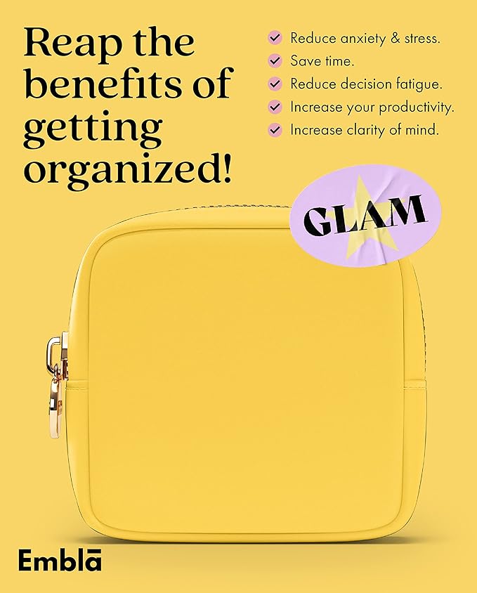Embla Cosmetic Bag - Makeup Bag Travel Pouch, Toiletry Bags Cute Makeup Organizer, Nylon Zipper Pouches, Lemon Coin Purse, Storage Bag Cosmetics Organizer, Make up bags Mini, Small, Large, Womens