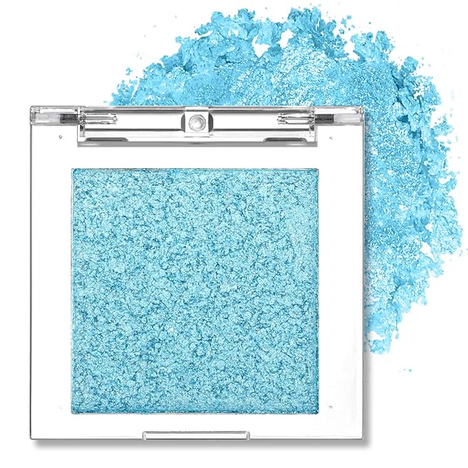 Erinde Glitter Shimmer Sparkle Eyeshadow Palette, Blue Glitter Sparkle Eye Shadow Makeup, Single Monochrome Long-Lasting Eye Makeup, Smooth Formula, Vegan & Cruelty-Free, C07 Blue Silver Sparkle