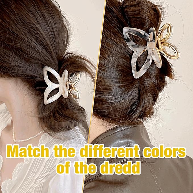 Metal Acetate Butterfly Hair Claw Clip - Elegant Non-Slip Hair Clamp for Women, Girls - Perfect for Ponytails, Buns, and Half-Up Styles (2 Pack) (little butterfly)