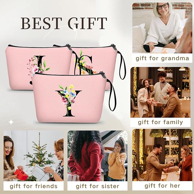 Appreciation Initial Monogram Gifts for Sisters from Sister Employees Team Bride Womens Unique Mom Personalized Makeup Cosmetic Bag with Mirror Mothers Day Christmas Graduation Y