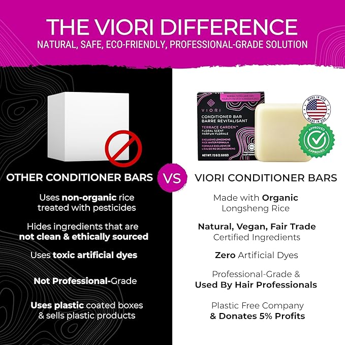 Viori Terrace Garden Conditioner Bar Made with Rice Water - Handcrafted All Natural Organic Conditioner
