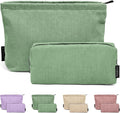 MAGEFY Makeup Bag 2 PCS Corduroy Make up Bag for Purse Travel Cosmetic Bag for Women Small Makeup Pouch Cute Makeup Brush Bag Preppy Stuff Travel Essentials - Green