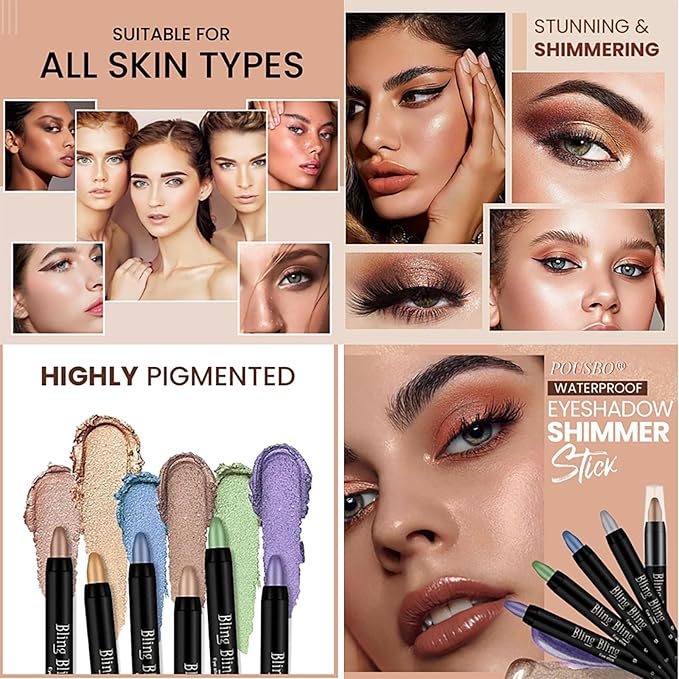 Eyeshadow Shimmer Stick, 16 Color Highlighter Eyeshadows Pencil Waterproof Glitter Eye Shadow Eyeliner Pen, Waterproof Eyeshadows Shimmer Stick Long Lasting Brightener Eyeshadow (14 Mocha)