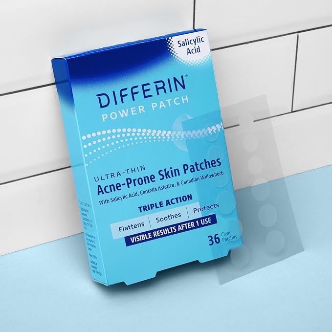 Differin Acne Patches, Pimple Patches for Acne Prone Skin, Formulated with Salicylic Acid and Centella, Fast Triple Action Power Patch for Day & Night, Dermatologist Tested, 36 Count (Pack of 12)