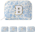 JOVAKIT Conch Alphabet Makeup Bag Cosmetic Bag for Women, Christmas Gifts for Women Girls, Blue Floral Coquette Travel Bag, Zipper Make Up Pouch Organizer Trendy Stuff (Blue Floral B)