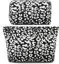 SOIDRAM 2 Pieces Leopard Print Makeup Bag Large Cosmetic Bag Capacity Canvas Mix Travel Toiletry Bag Organizer Cute Makeup Brushes Aesthetic Accessories Storage Bag for Women, Leopard Print Mix Black