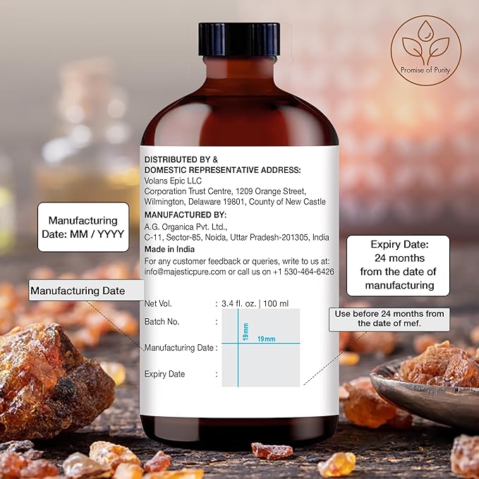 Majestic Pure Frankincense Essential Oil with Glass Dropper - 3.4 Fl Oz - 100% Pure and Natural Frankincense Oil - Premium Grade Essential Oils for Diffuser, Aromatherapy, Soap and Candle Making